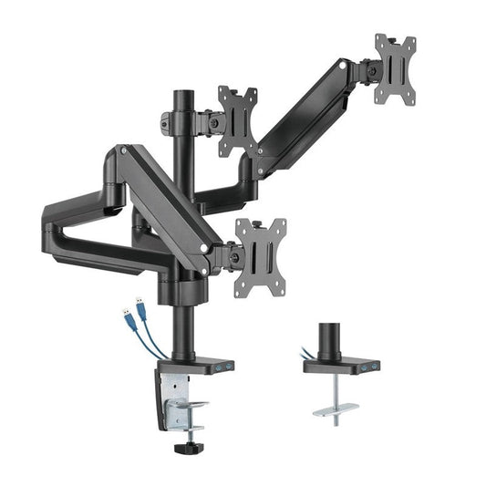 Twisted Minds Premium Triple Monitor Arm, Stand And Mount For Gaming And Office Use 17" - 27" Up To 7 kg With USB Ports - Black